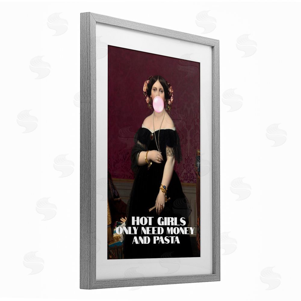 1x Hot Girls Need Money & Pasta Gray Framed Print Under Glass Wall Art