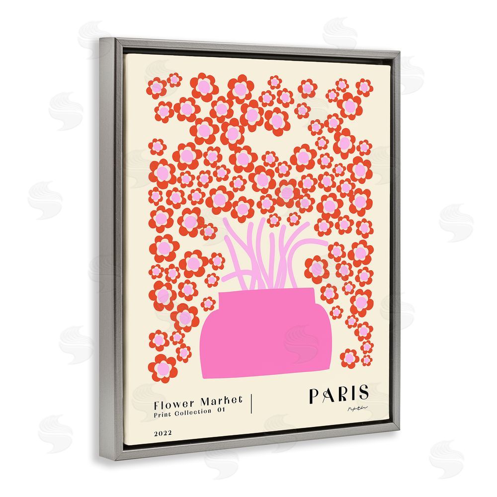 1x Retro Flower Market Bouquet Gray Floating Frame Canvas Wall Art Print