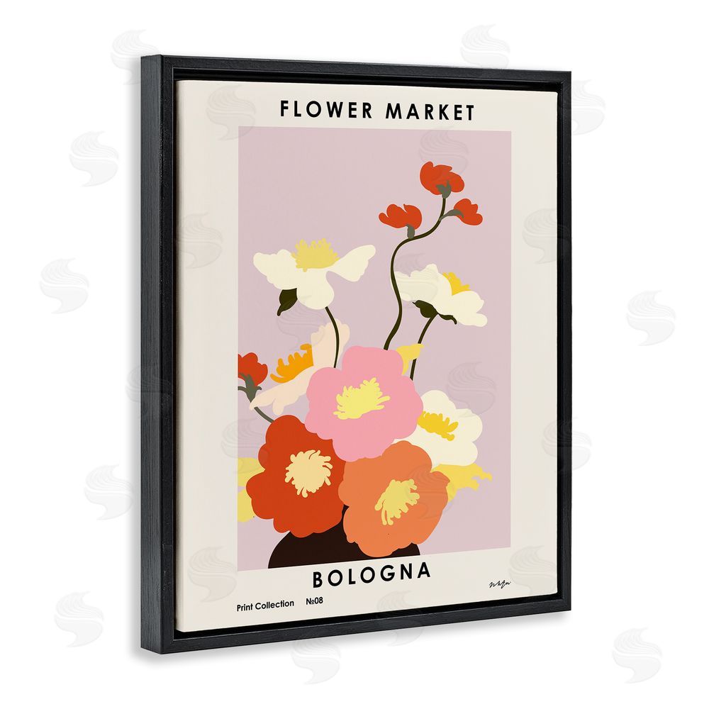 1x Bologna Flower Market Poppies Black Floating Frame Canvas Wall Art Print