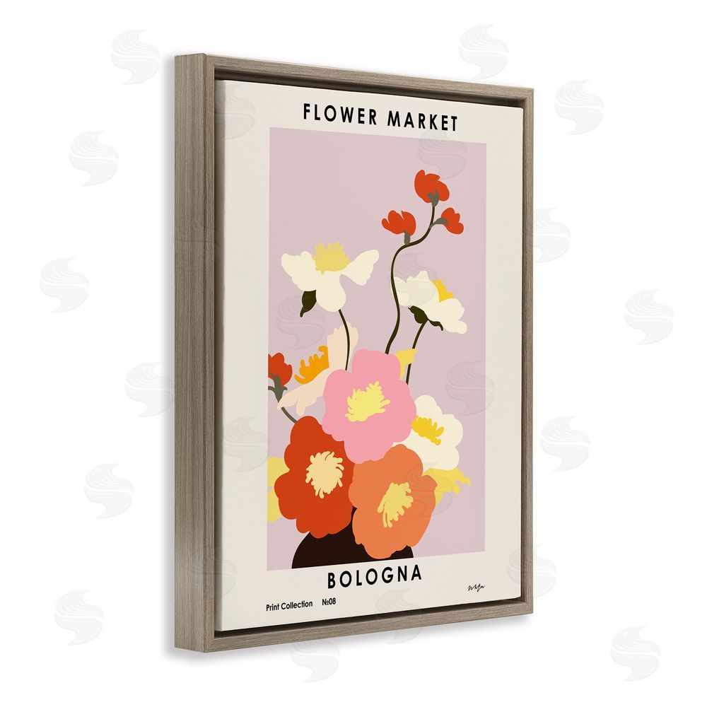 1x Bologna Flower Market Poppies Brown Floating Frame Canvas Wall Art Print
