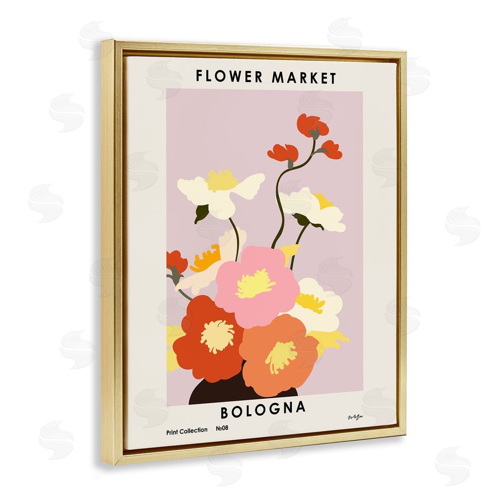 1x Bologna Flower Market Poppies Gold Floating Frame Canvas Wall Art Print