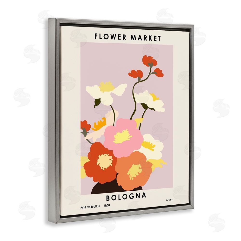 1x Bologna Flower Market Poppies Gray Floating Frame Canvas Wall Art Print