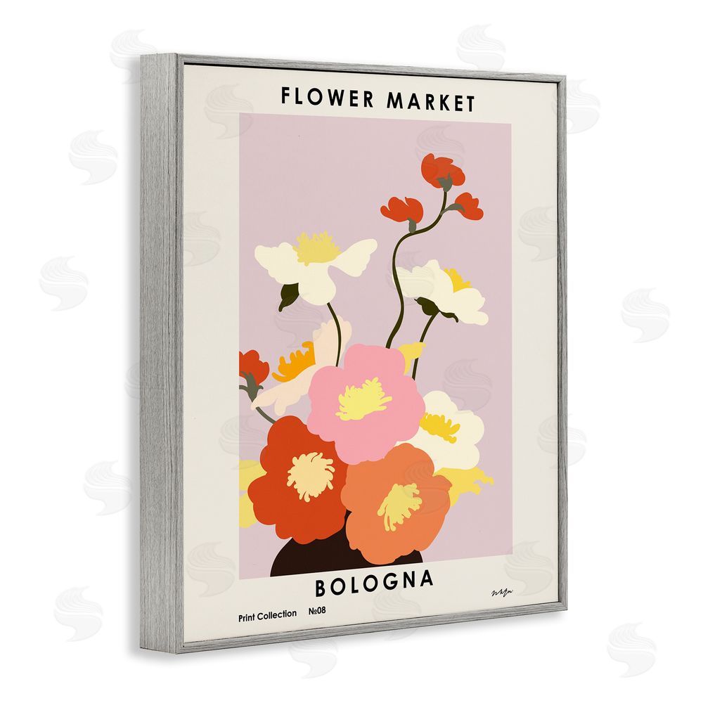 1x Bologna Flower Market Poppies Gray Framed Giclee Wall Art Print