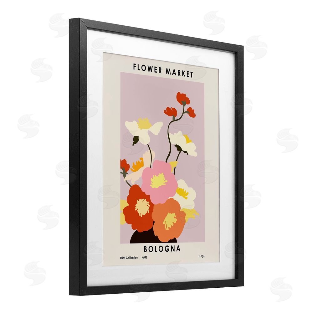 1x Bologna Flower Market Poppies Black Framed Print Under Glass Wall Art