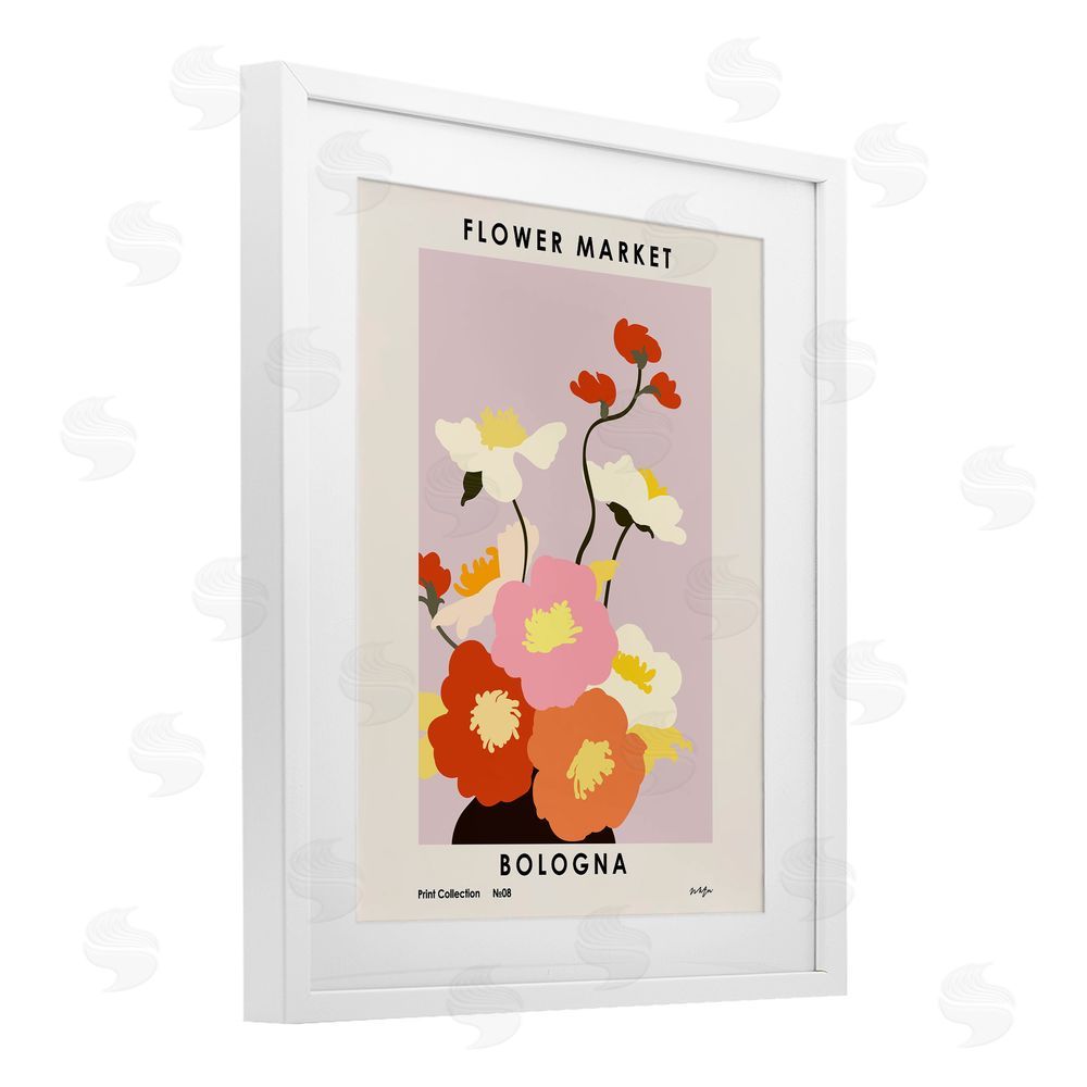 1x Bologna Flower Market Poppies White Framed Print Under Glass Wall Art