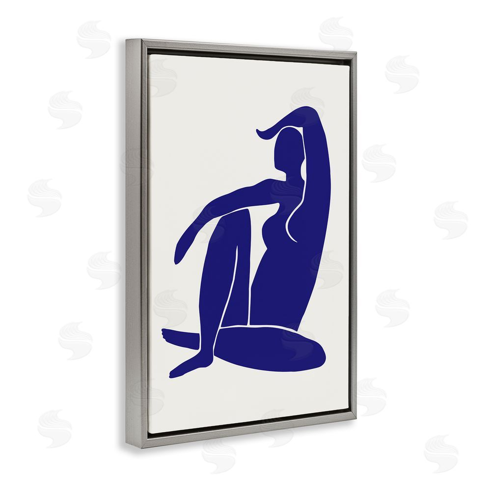 1x Indigo Reclining Female Figure Gray Floating Frame Canvas Wall Art Print