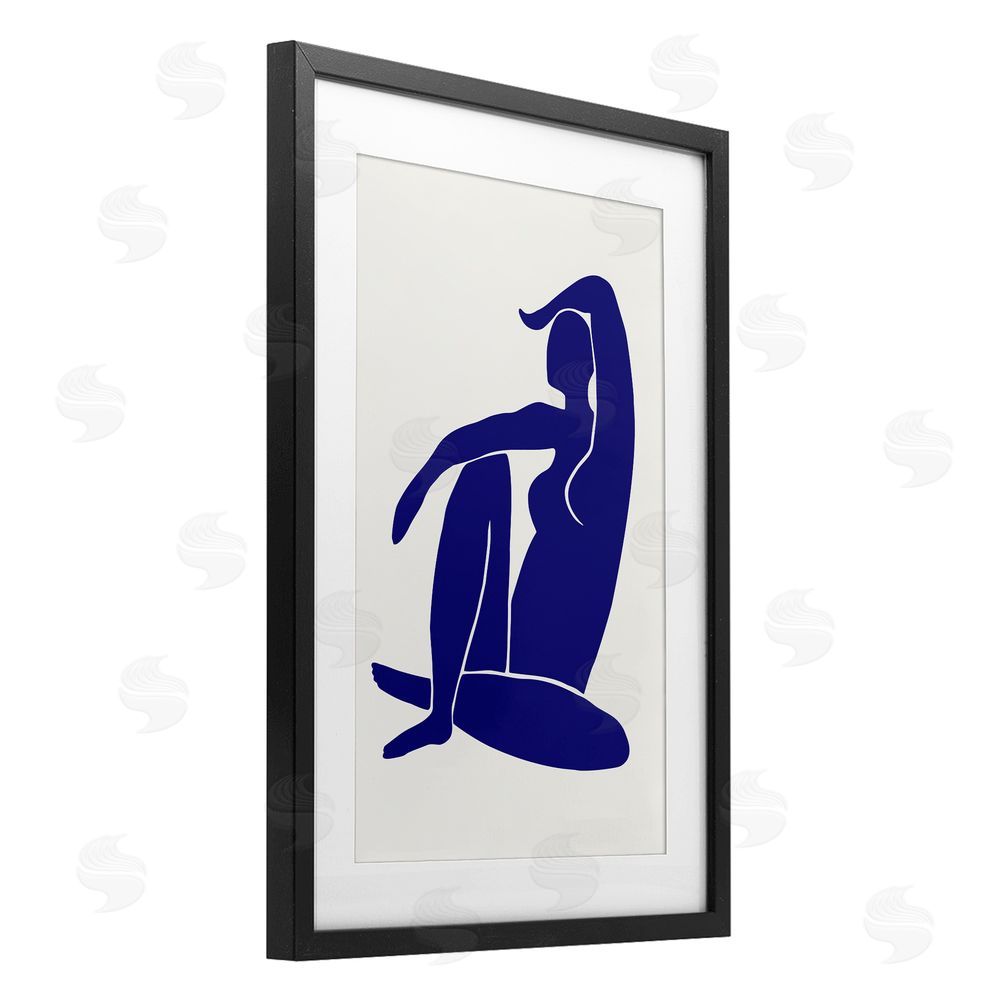 1x Indigo Reclining Female Figure Black Framed Print Under Glass Wall Art