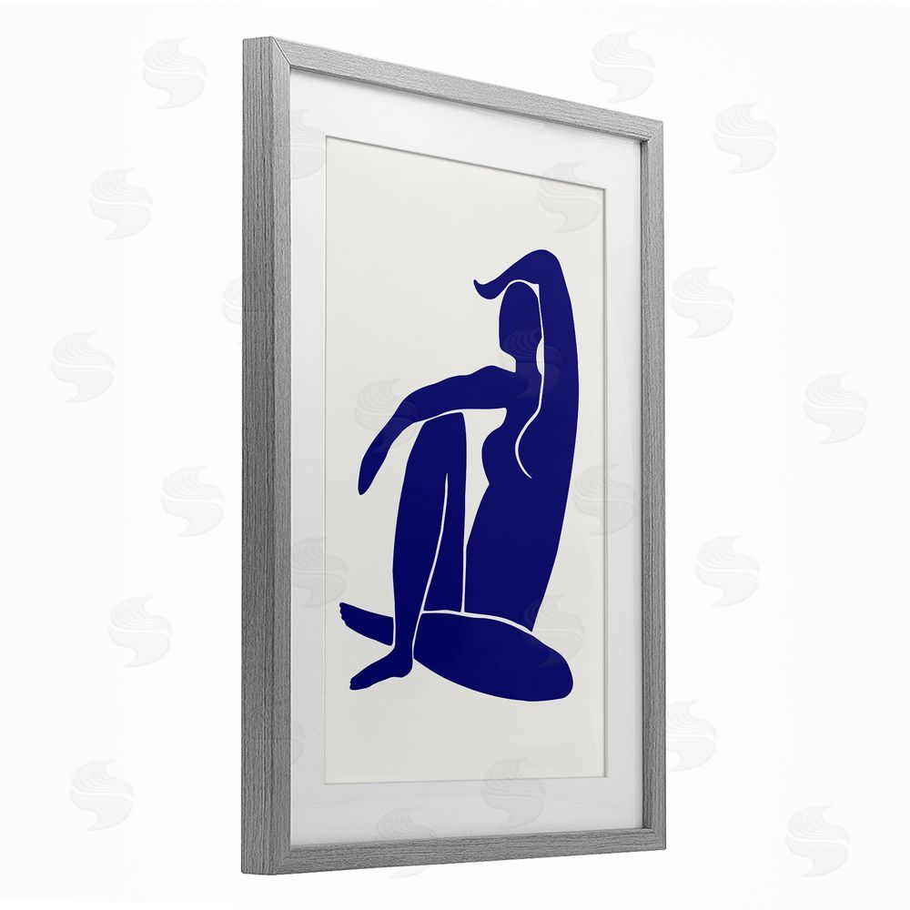 1x Indigo Reclining Female Figure Gray Framed Print Under Glass Wall Art