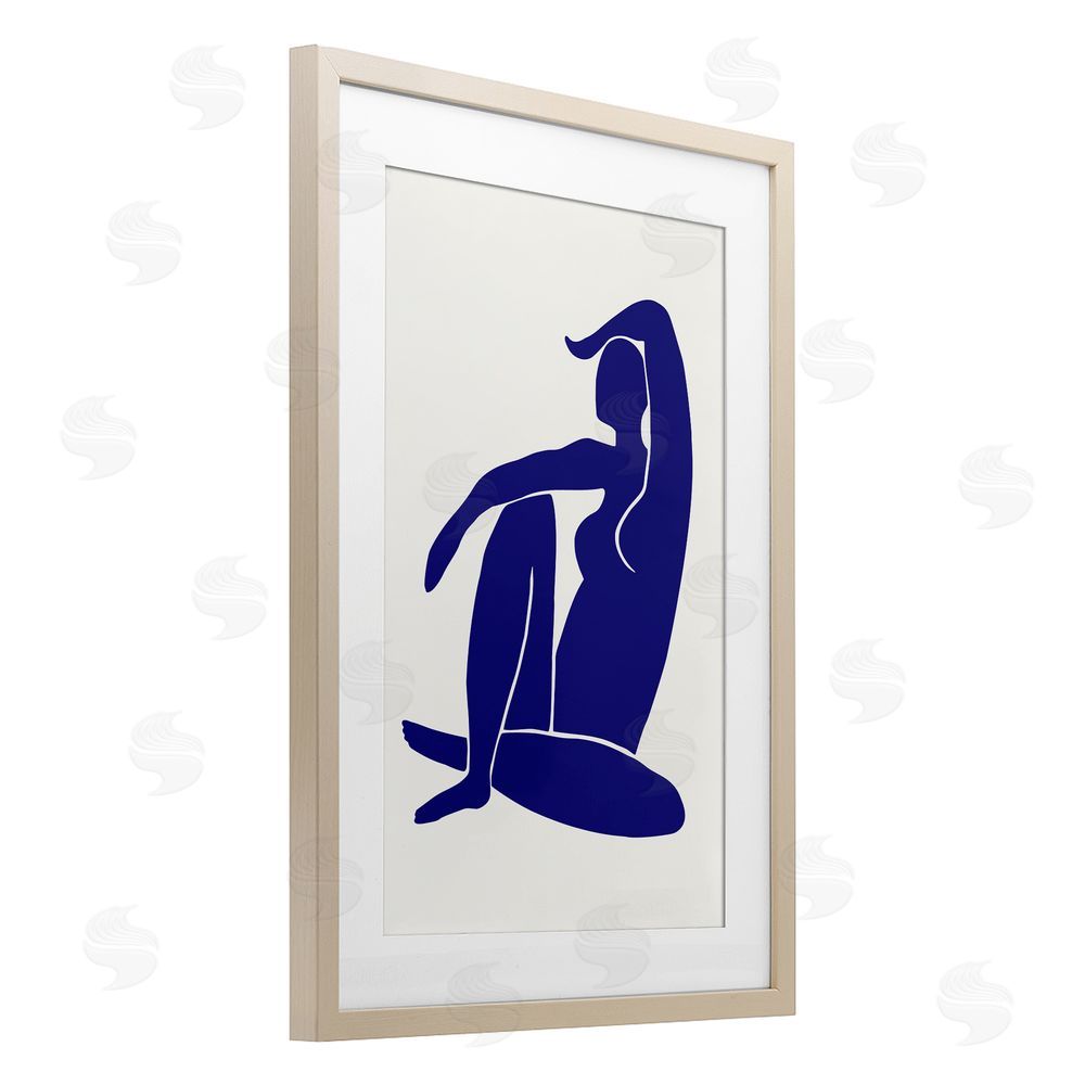 1x Indigo Reclining Female Figure Brown Framed Print Under Glass Wall Art