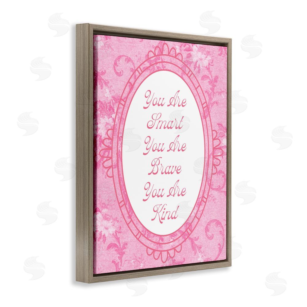 Lil' Rue Smart Brave & Kind Ornate Pink Brown Floating Framed Canvas Wall Art Print