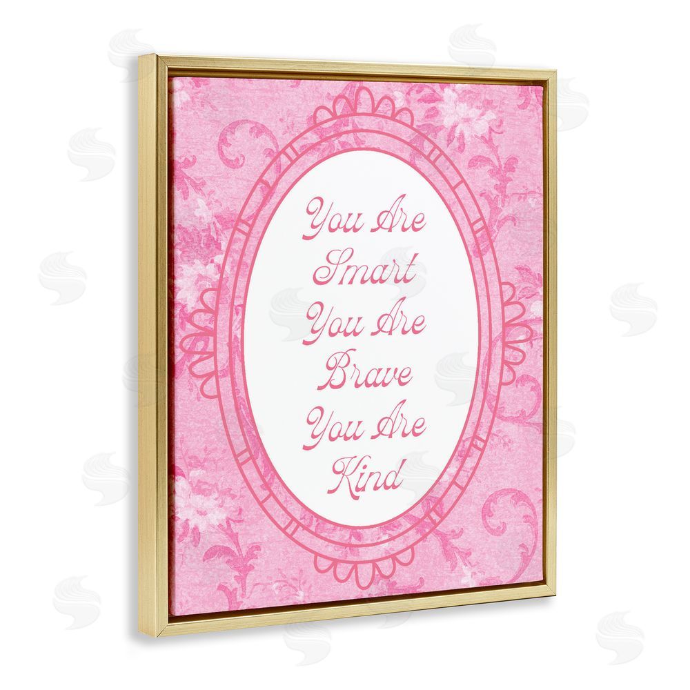 Lil' Rue Smart Brave & Kind Ornate Pink Gold Floating Framed Canvas Wall Art Print