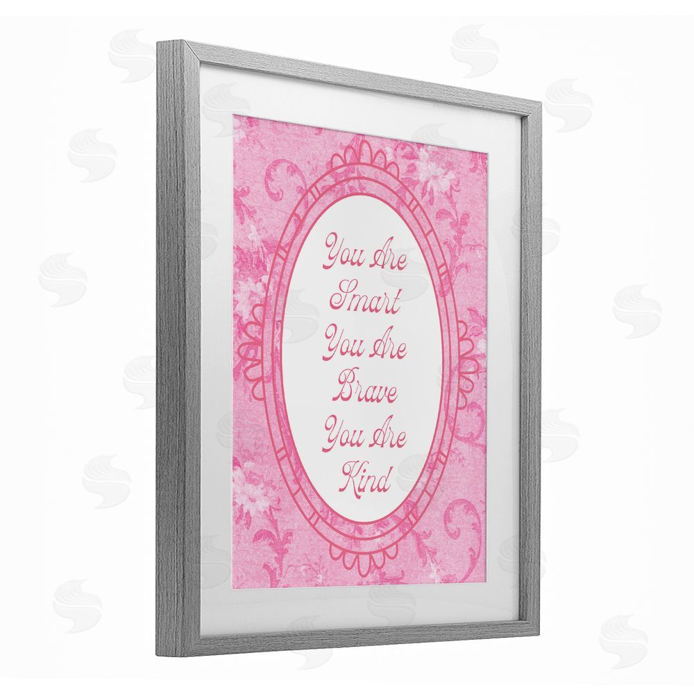 Lil' Rue Smart Brave & Kind Ornate Pink Gray Framed Print Under Glass with White Mat Wall Art