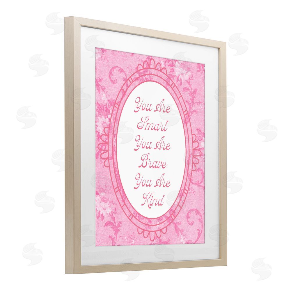 Lil' Rue Smart Brave & Kind Ornate Pink Brown Framed Print Under Glass with White Mat Wall Art