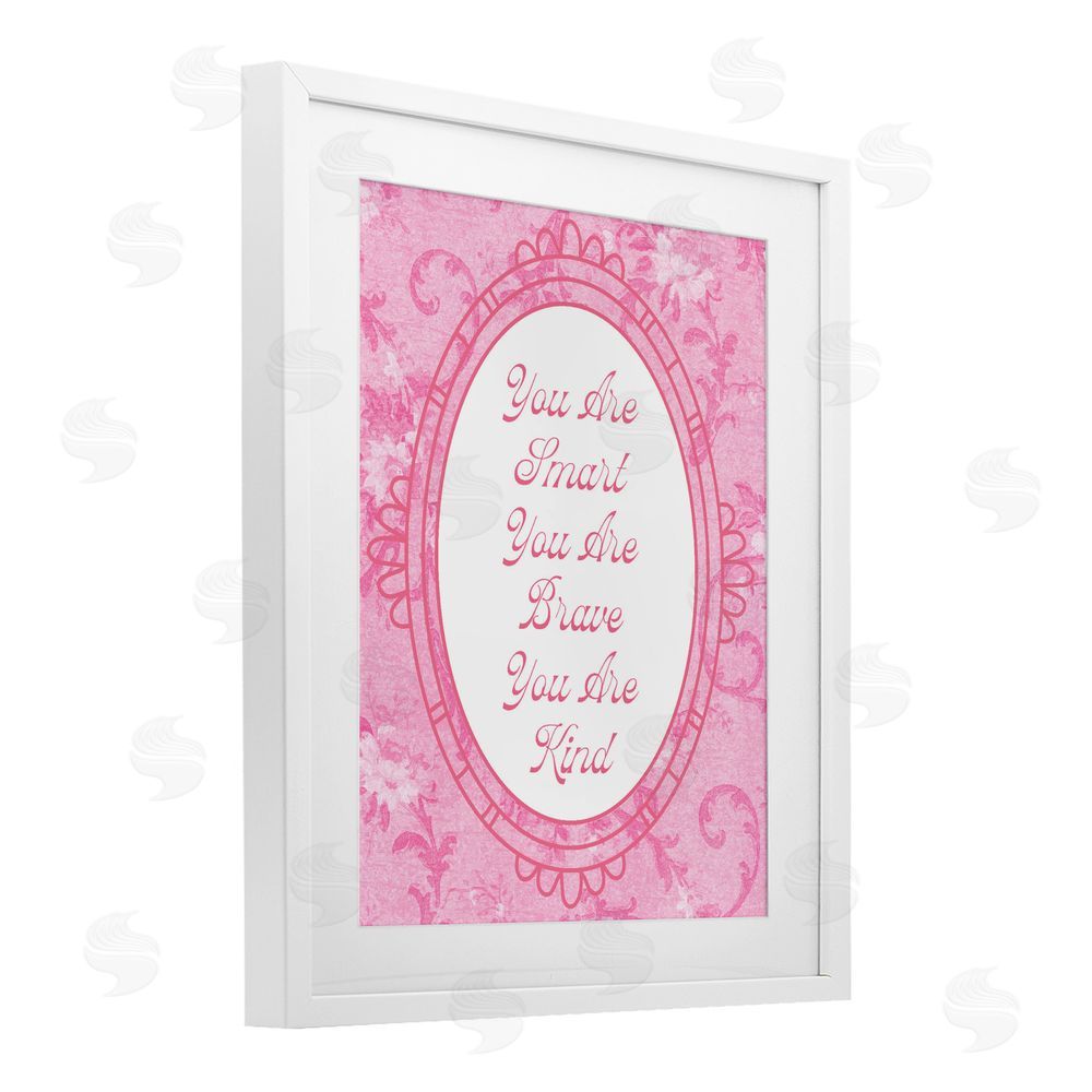 Lil' Rue Smart Brave & Kind Ornate Pink White Framed Print Under Glass with White Mat Wall Art