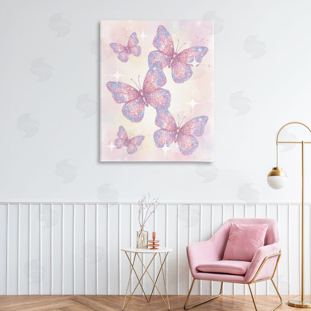 Lil' Rue Delicate Disco Butterfly Dance Stretched Canvas Wall Art in Room