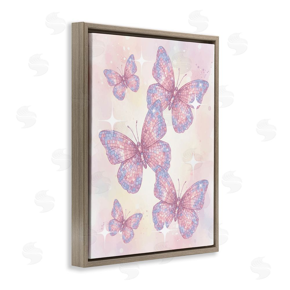 Lil' Rue Delicate Disco Butterfly Dance Brown Floating Frame Canvas Wall Art Print