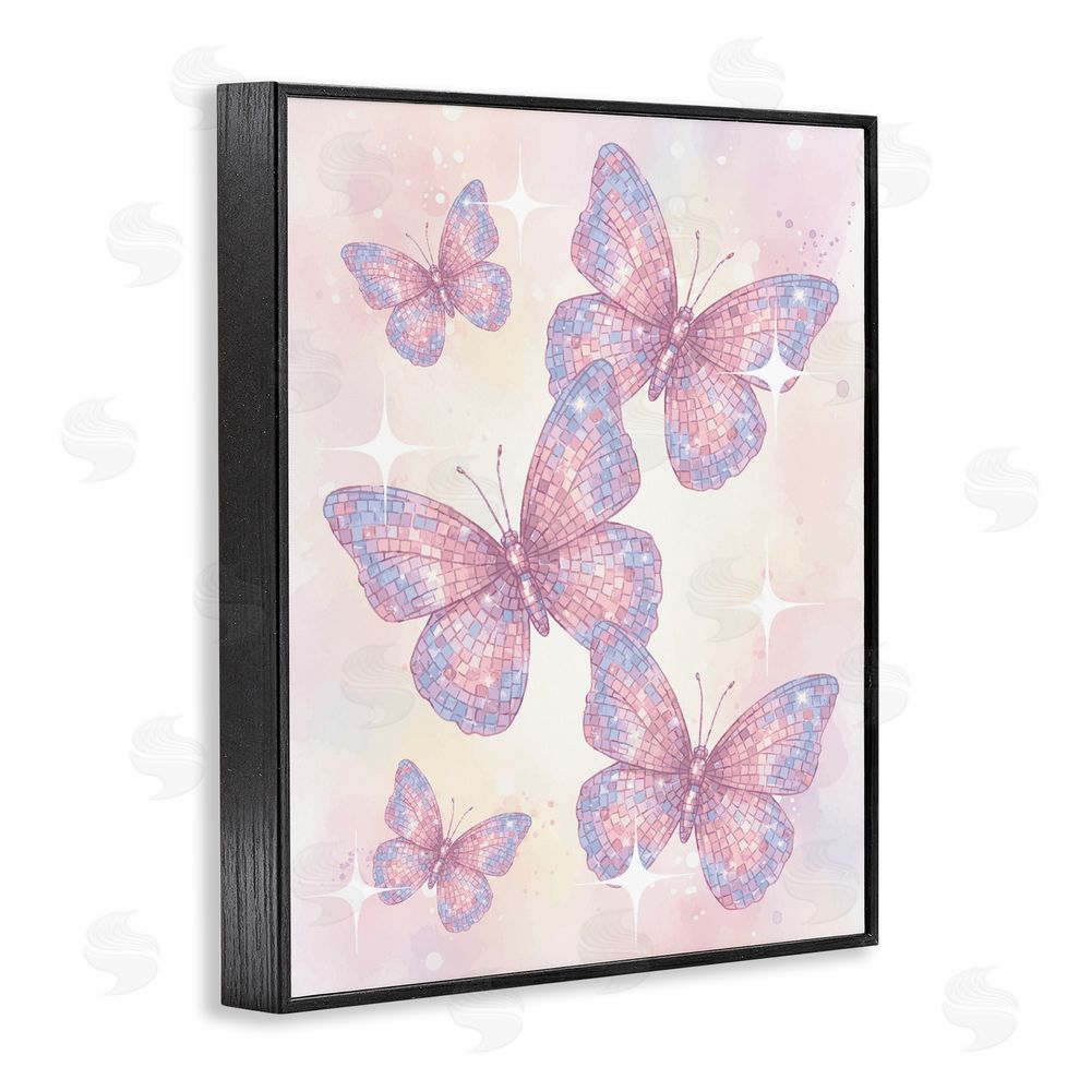 Lil' Rue Delicate Disco Butterfly Dance Black Framed Giclee Wall Art Print