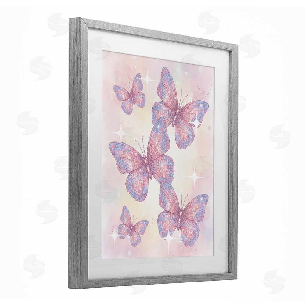 Lil' Rue Delicate Disco Butterfly Dance Gray Framed Print Under Glass Wall Art