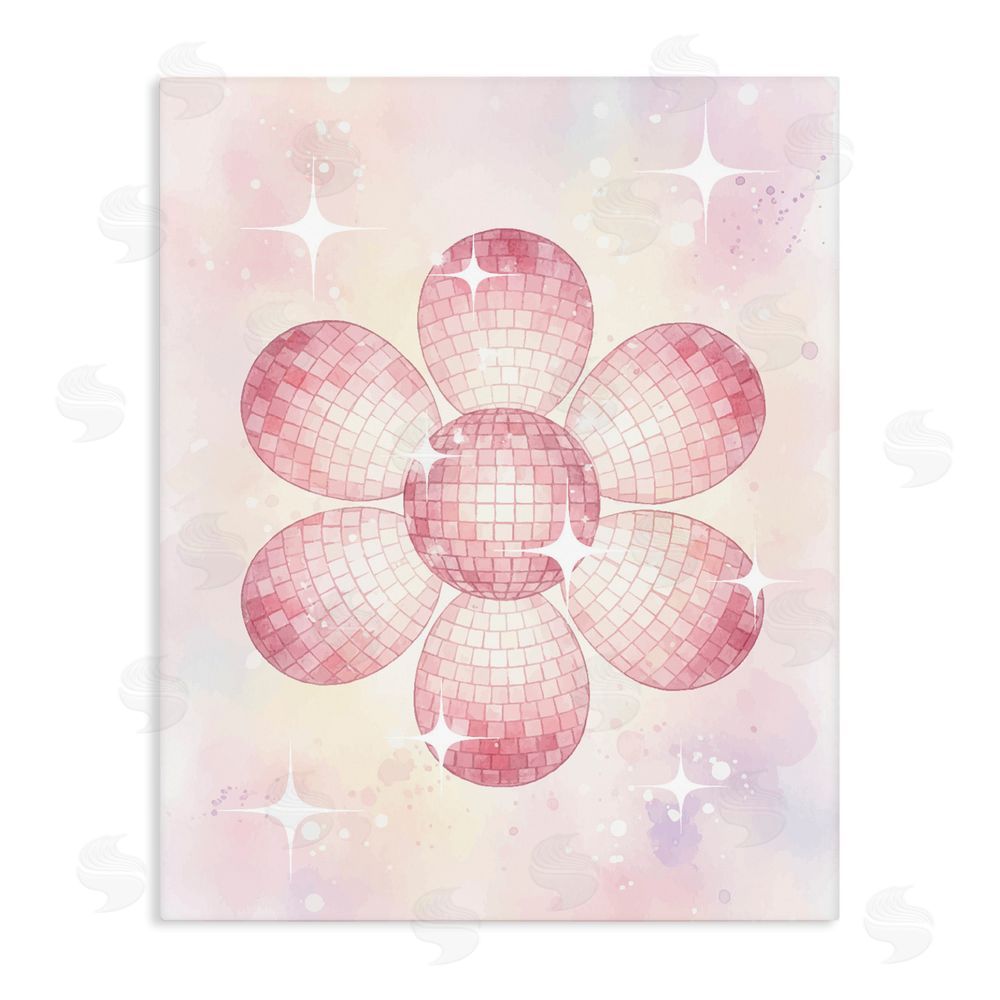 Lil' Rue Dreamy Pink Disco Ball Flower Stretched Canvas Wall Art