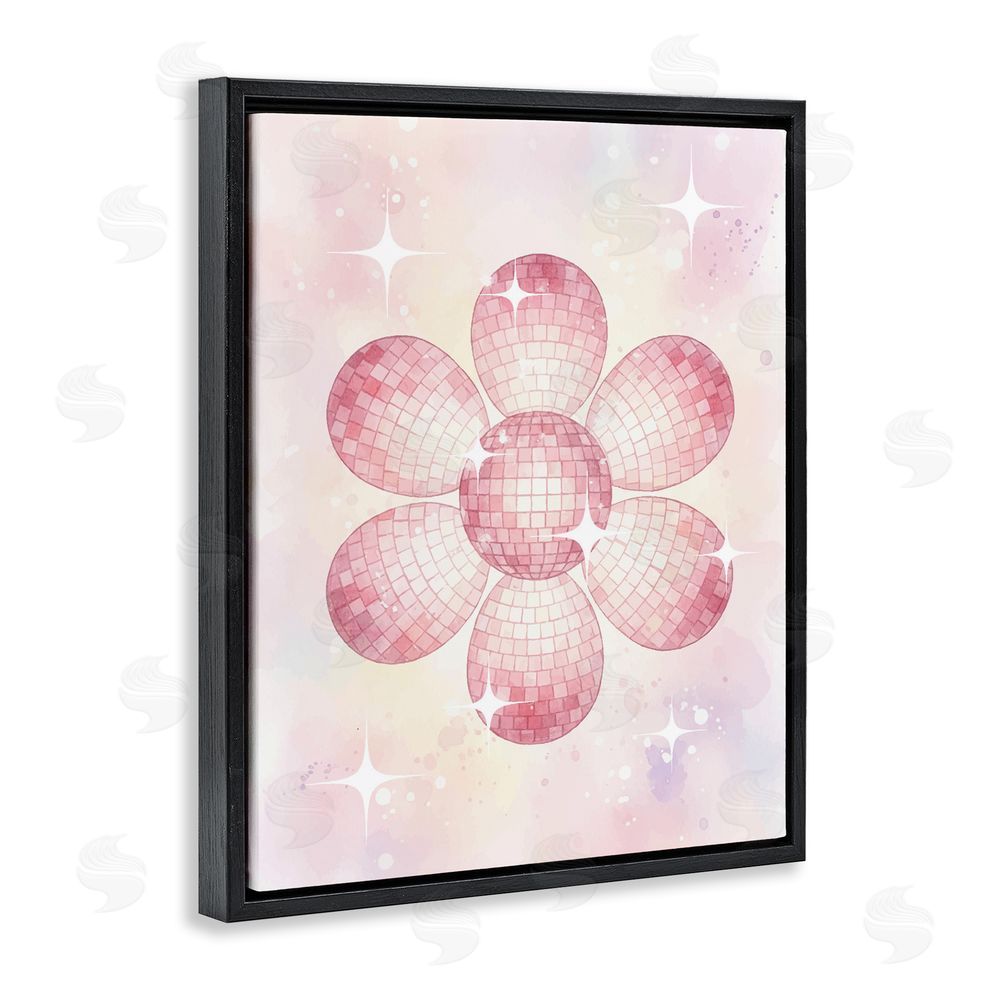 Lil' Rue Dreamy Pink Disco Ball Flower Black Floating Frame Canvas Wall Art Print