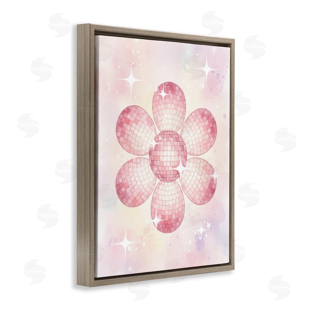 Lil' Rue Dreamy Pink Disco Ball Flower Brown Floating Frame Canvas Wall Art Print