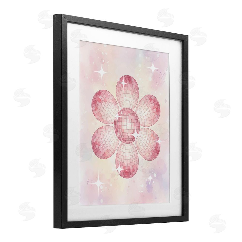 Lil' Rue Dreamy Pink Disco Ball Flower Black Framed Print Under Glass Wall Art