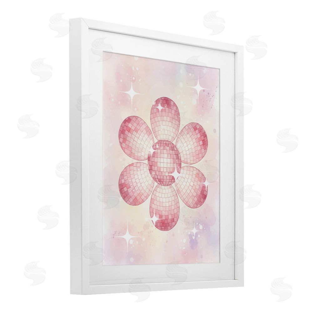 Lil' Rue Dreamy Pink Disco Ball Flower White Framed Print Under Glass Wall Art