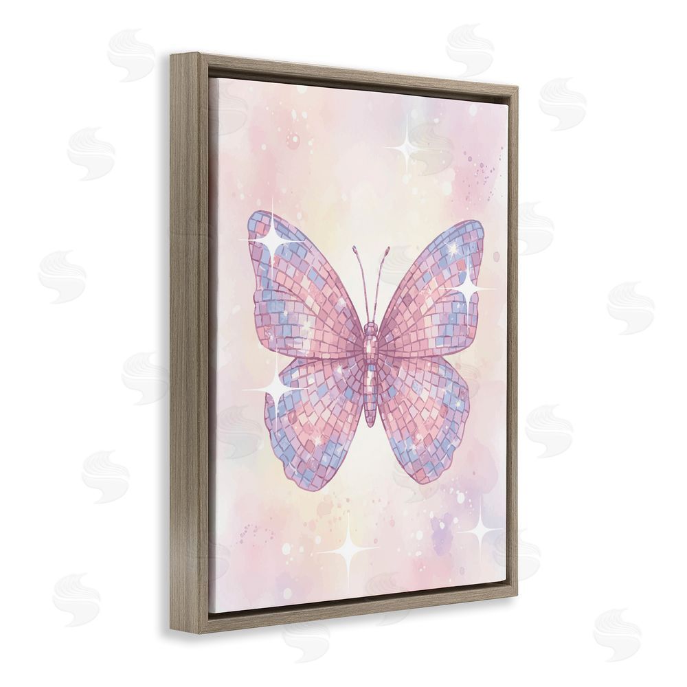 Lil' Rue Delicate Disco Butterfly Brown Floating Frame Canvas Wall Art Print