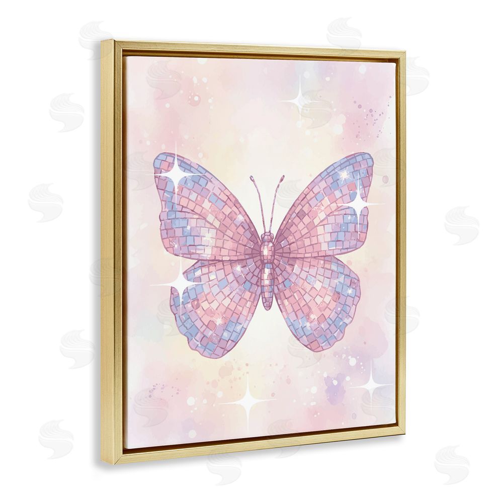 Lil' Rue Delicate Disco Butterfly Gold Floating Frame Canvas Wall Art Print
