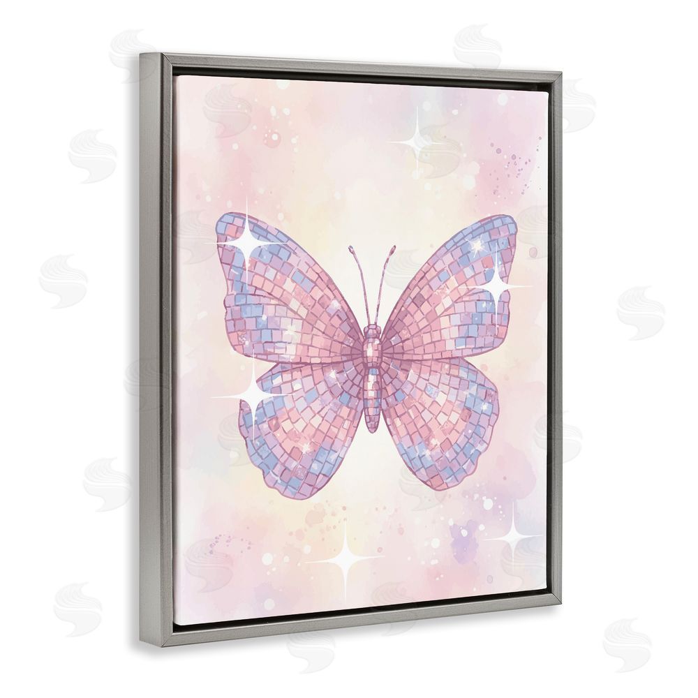 Lil' Rue Delicate Disco Butterfly Gray Floating Frame Canvas Wall Art Print