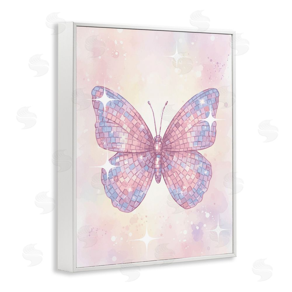 Lil' Rue Delicate Disco Butterfly White Framed Giclee Wall Art Print