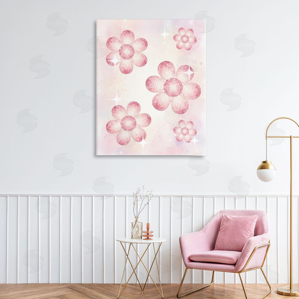 Lil' Rue Disco Ball Floral Patterns Stretched Canvas Wall Art in Room