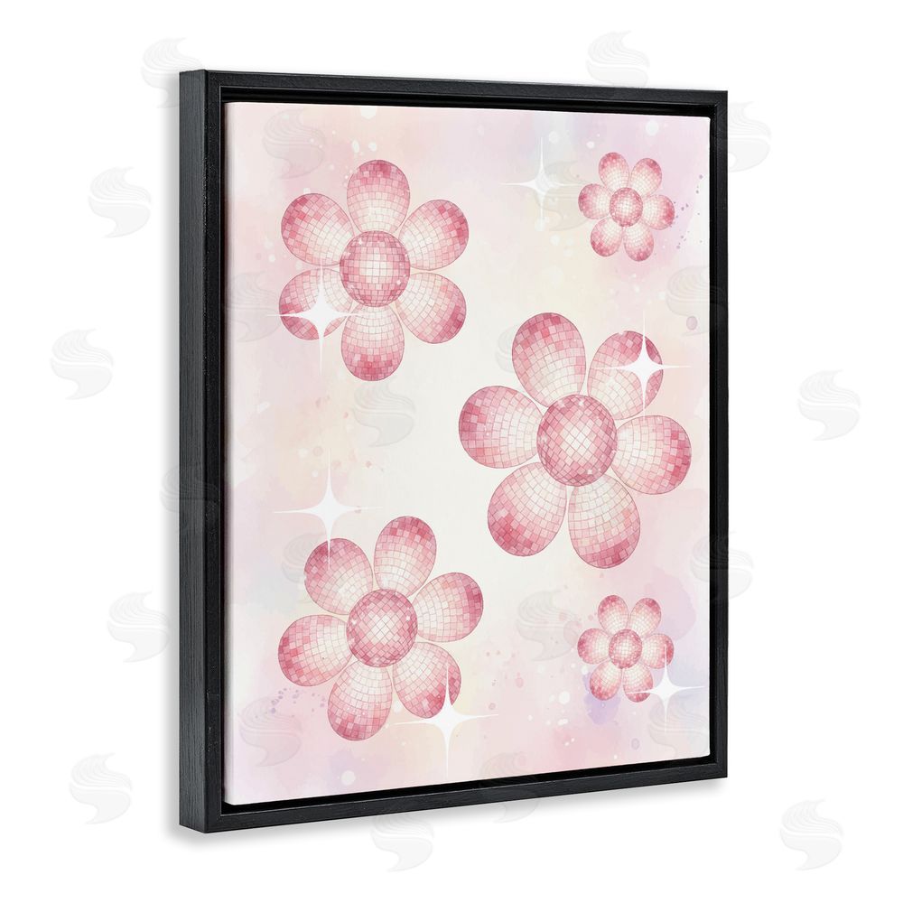 Lil' Rue Disco Ball Floral Patterns Black Floating Frame Canvas Wall Art Print