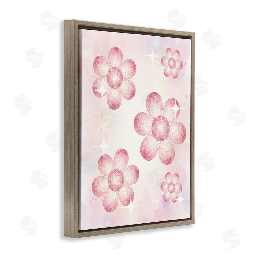 Lil' Rue Disco Ball Floral Patterns Brown Floating Frame Canvas Wall Art Print