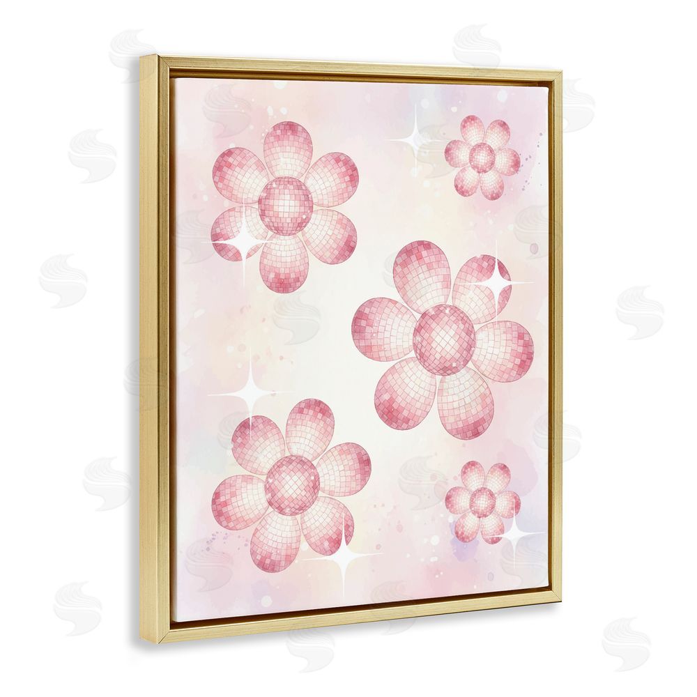 Lil' Rue Disco Ball Floral Patterns Gold Floating Frame Canvas Wall Art Print