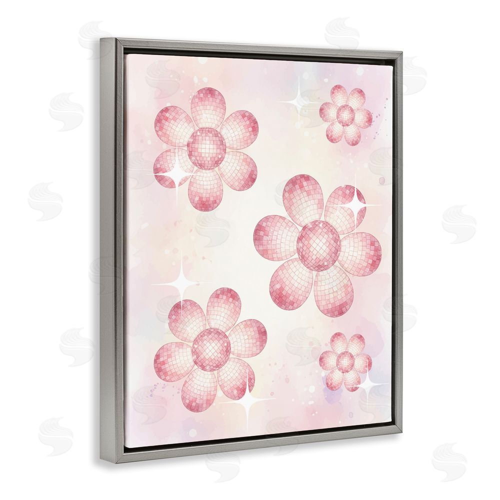 Lil' Rue Disco Ball Floral Patterns Gray Floating Frame Canvas Wall Art Print