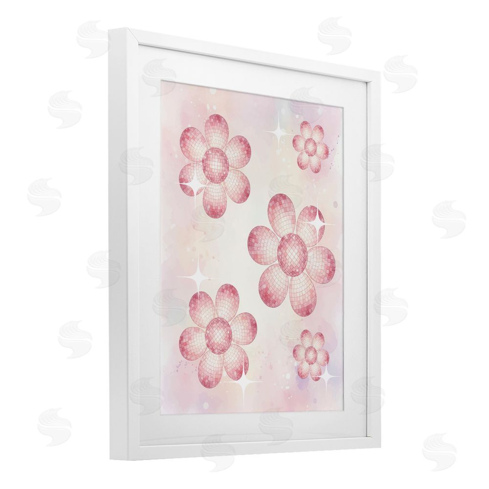 Lil' Rue Disco Ball Floral Patterns White Framed Print Under Glass Wall Art