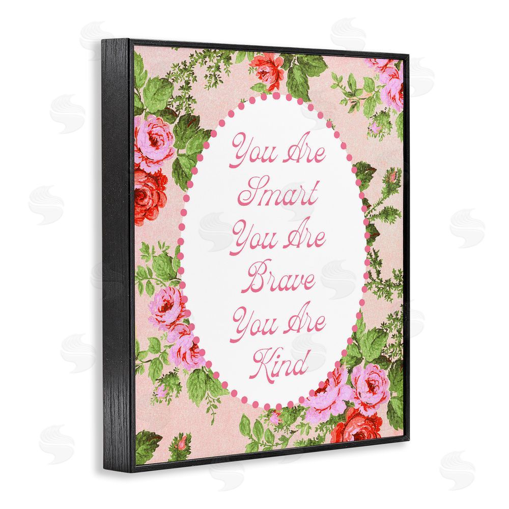 Lil' Rue Smart Brave & Kind with Vintage Florals Black Framed Giclee Wall Art Print