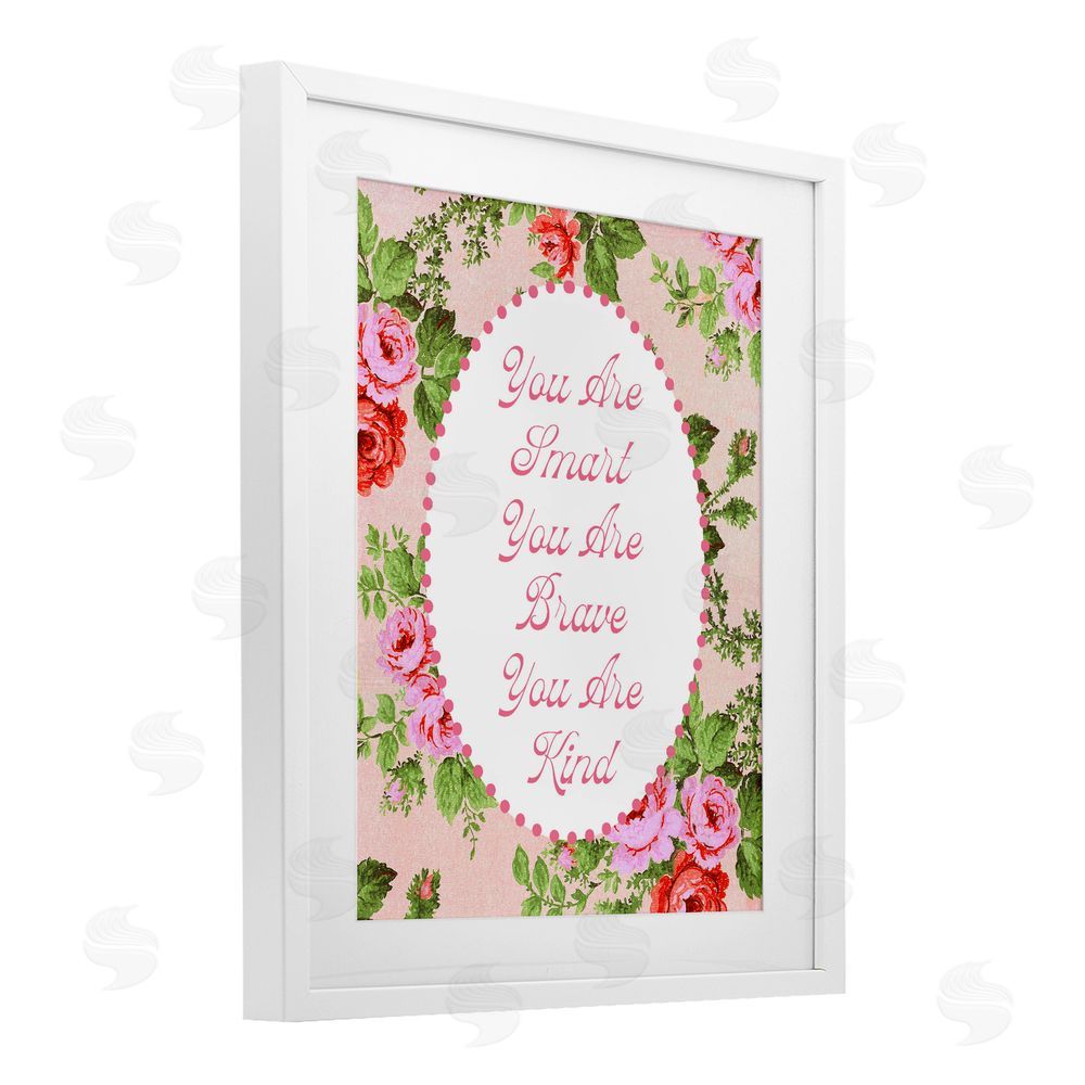 Lil' Rue Smart Brave & Kind with Vintage Florals White Framed Print Under Glass with White Mat Wall Art