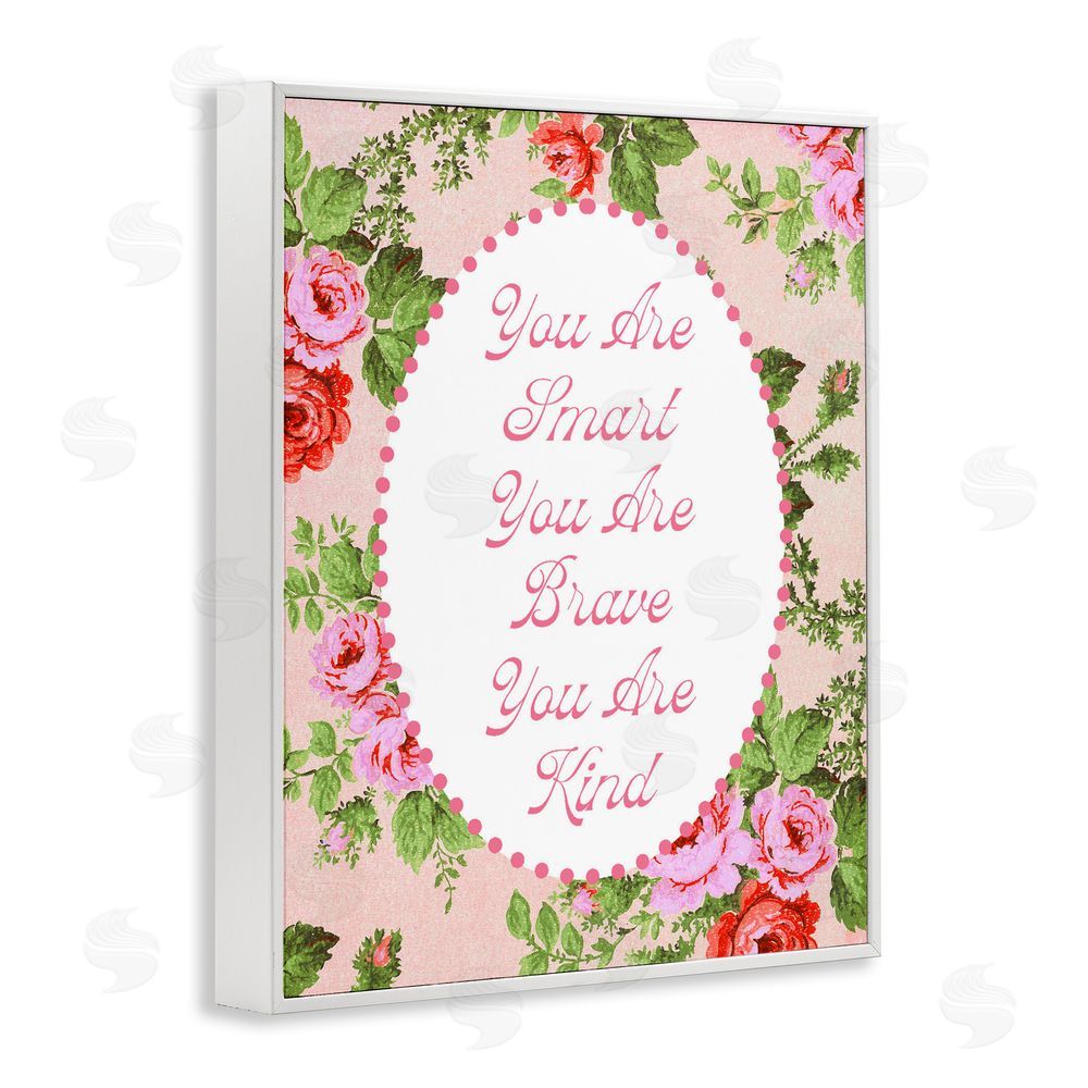 Lil' Rue Smart Brave & Kind with Vintage Florals White Framed Giclee Wall Art Print