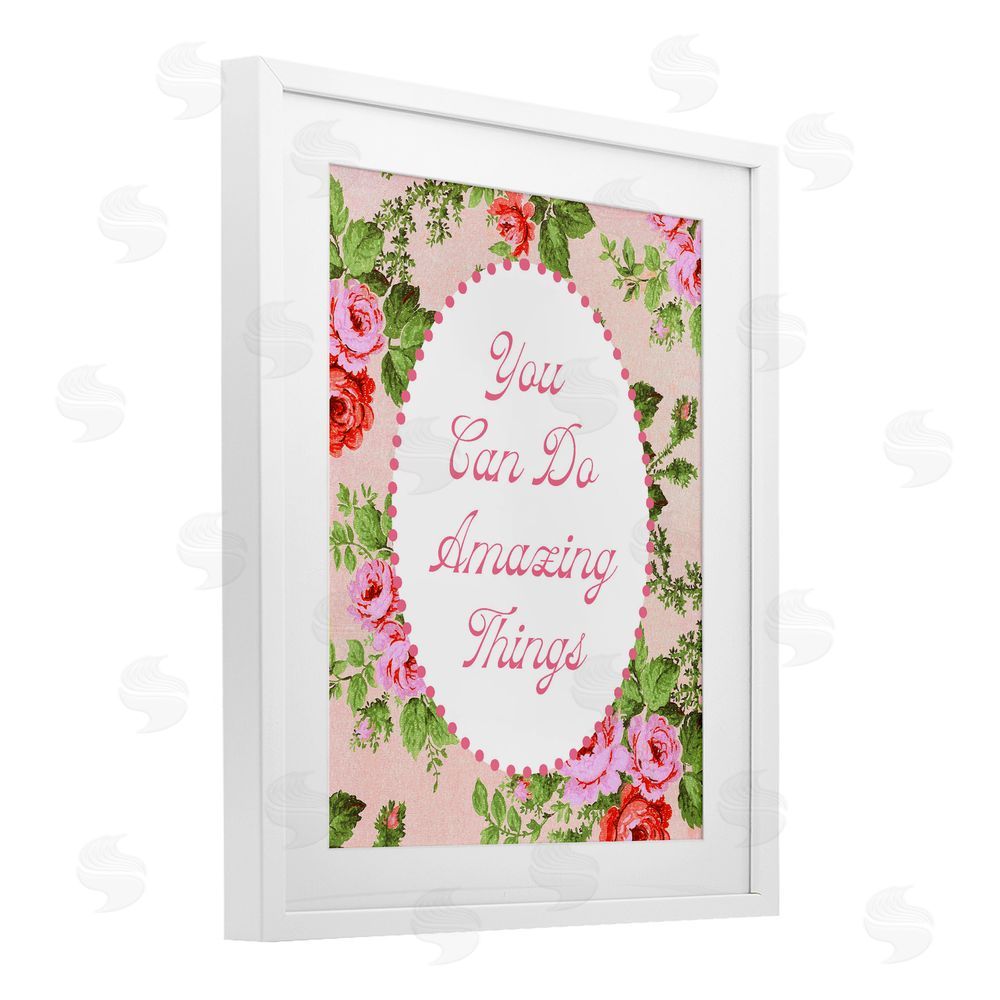 Lil' Rue You Can Do Amazing Things with Vintage Florals White Framed Print Under Glass with White Mat Wall Art