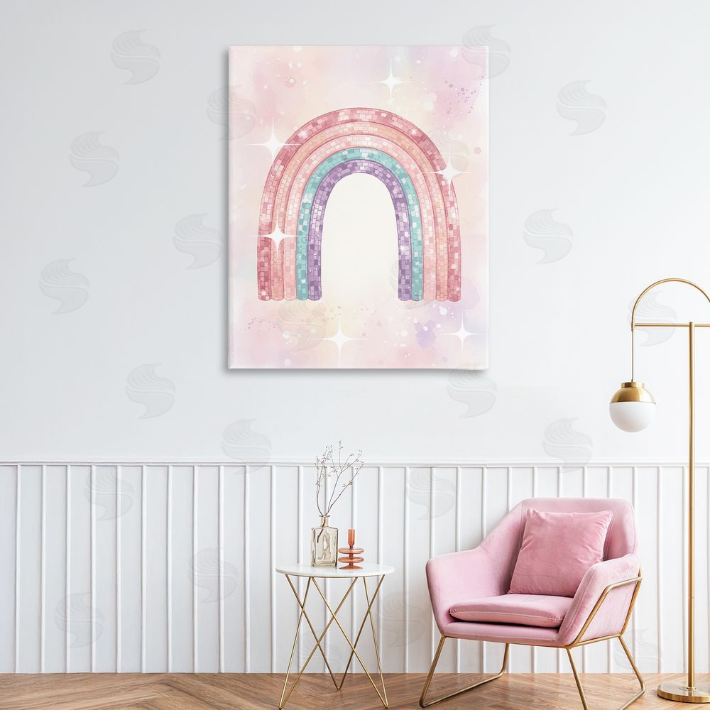 Daphne Polselli Pastel Disco Rainbow Sparkles Stretched Canvas Wall Art in Room