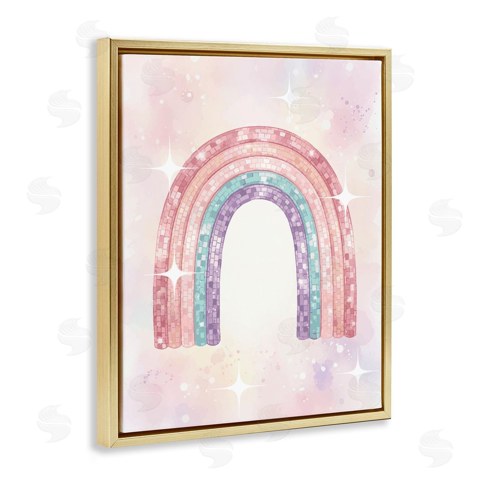 Daphne Polselli Pastel Disco Rainbow Sparkles Gold Floating Framed Canvas Wall Art