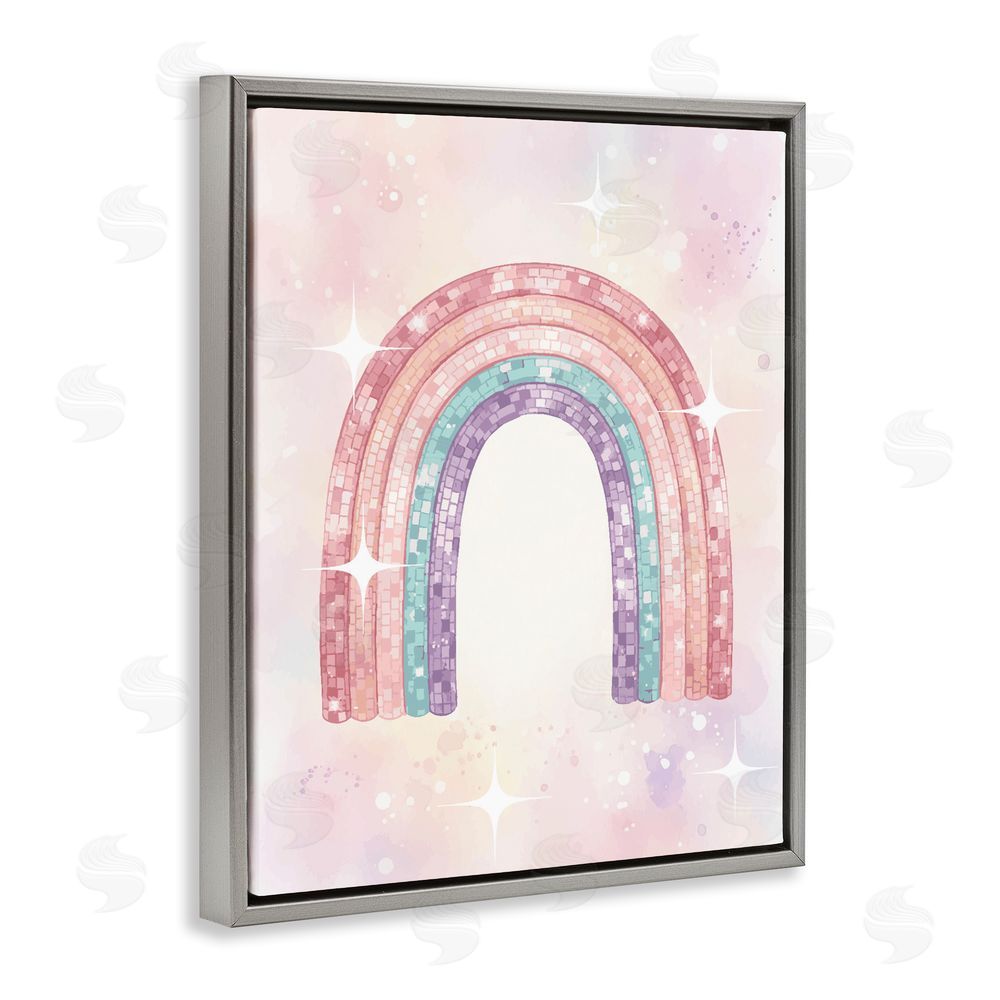 Daphne Polselli Pastel Disco Rainbow Sparkles Gray Floating Framed Canvas Wall Art