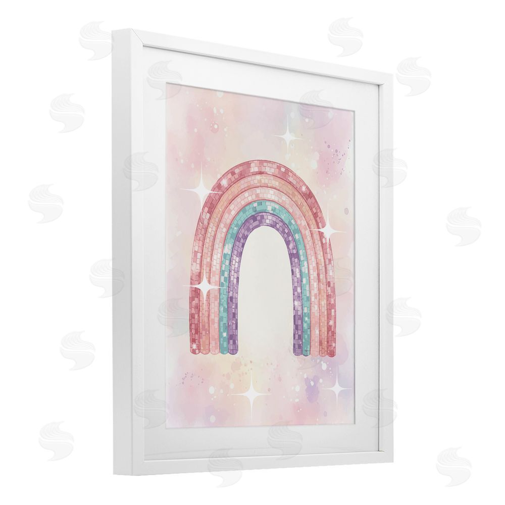 Daphne Polselli Pastel Disco Rainbow Sparkles White Framed Print Under Glass Wall Art