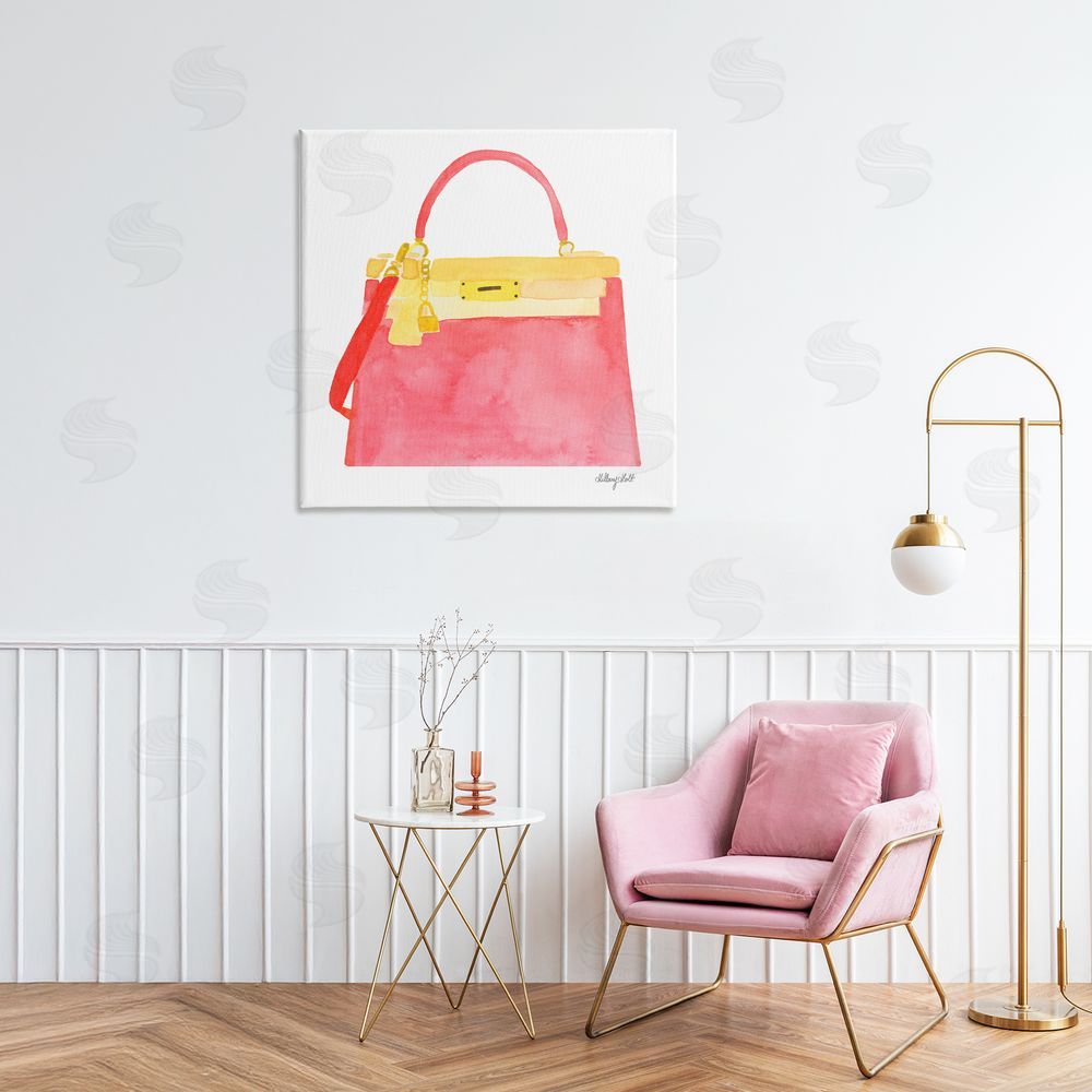 Hillary Holt Elegant Coral Handbag Stretched Canvas Wall Art in Room
