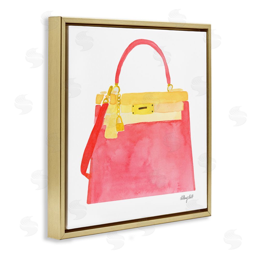 Hillary Holt Elegant Coral Handbag Gold Floating Frame Canvas Wall Art Print