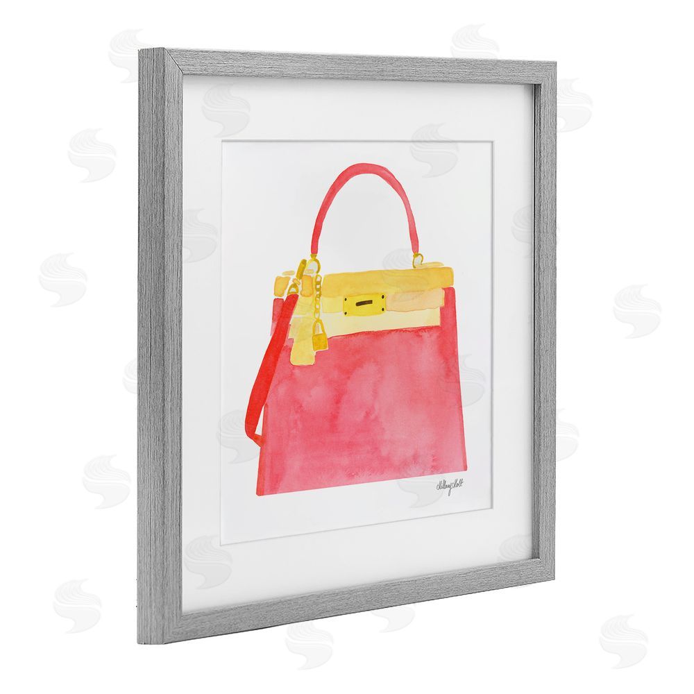 Hillary Holt Elegant Coral Handbag Gray Framed Print Under Glass Wall Art