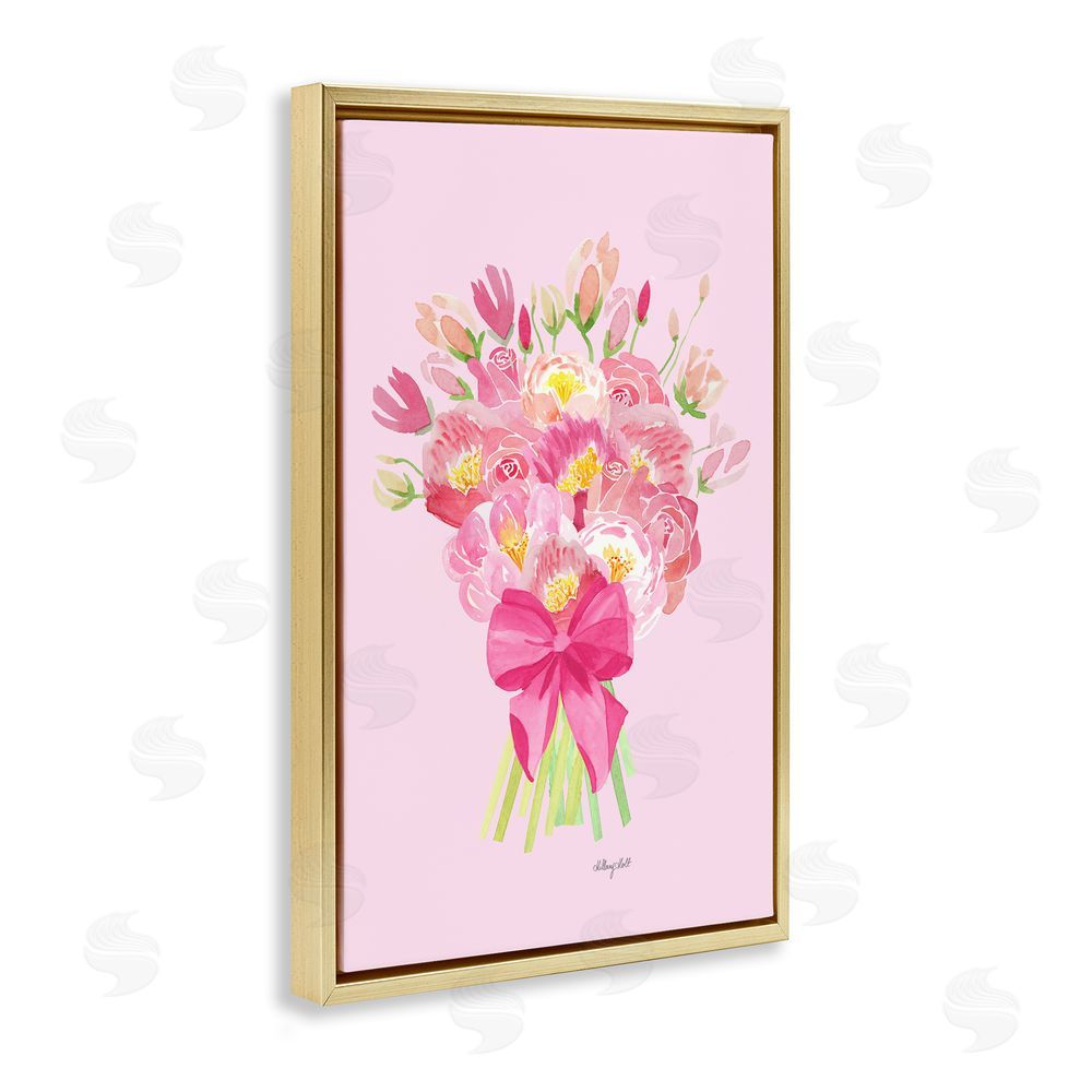Hillary Holt Romantic Blushing Peonies Gold Floating Frame Canvas Wall Art Print