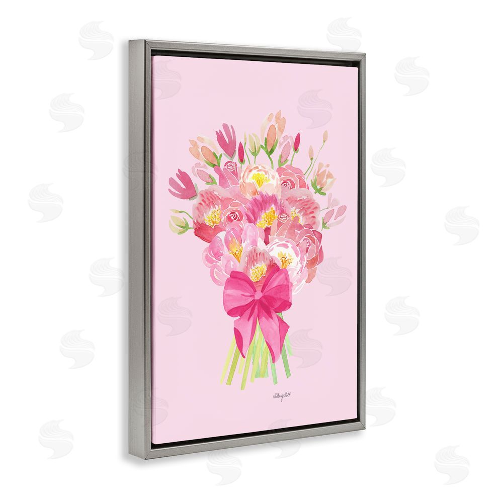 Hillary Holt Romantic Blushing Peonies Gray Floating Frame Canvas Wall Art Print